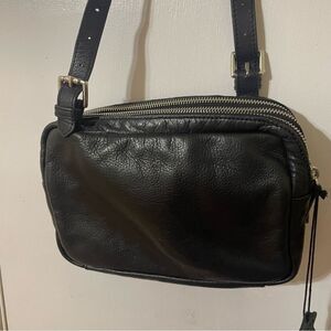 margot black leather 3-zipper crossbody purse